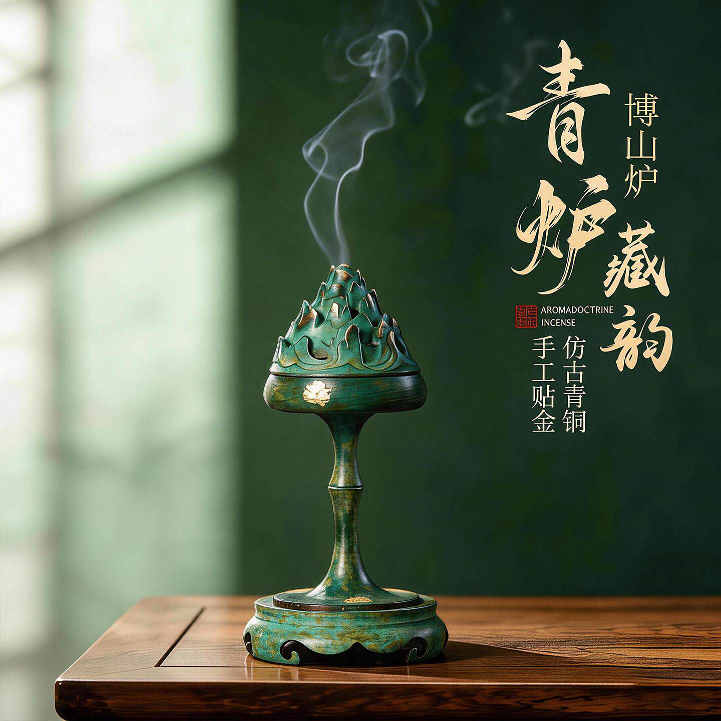 博山炉复古青铜香薰炉手工贴金传统香炉造型办公室摆件