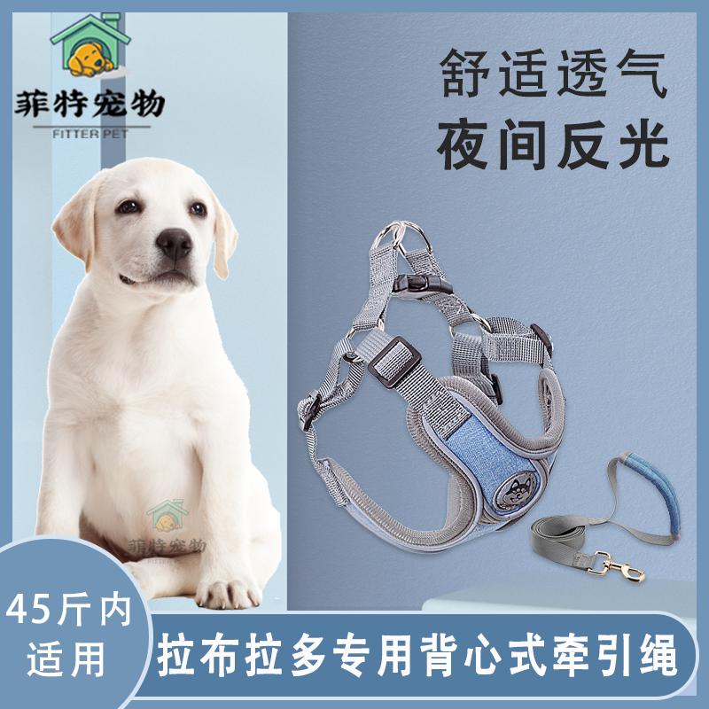 拉布拉多专用狗绳子狗狗反光牵引绳背心式幼犬防爆冲防咬断可调节