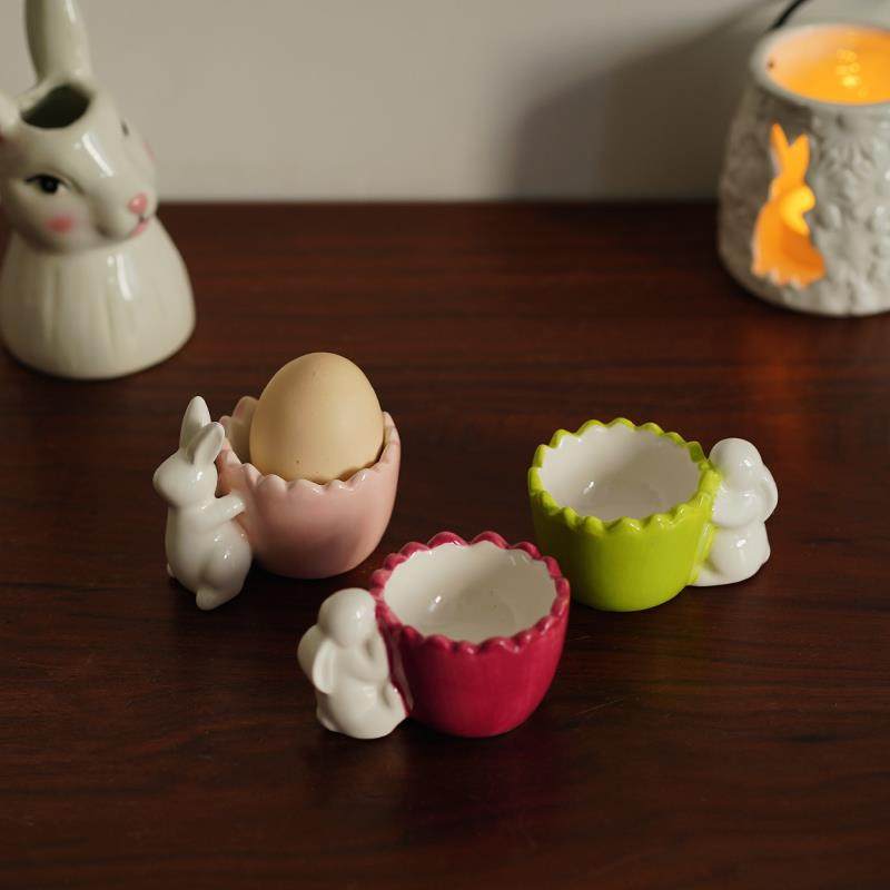 早餐仪式感 出口欧式五彩兔子鸡蛋造型陶瓷蛋托 餐桌鸡蛋杯,餐饮具,鸡蛋托,淘宝优惠券,粉丝福利购,淘宝优惠卷