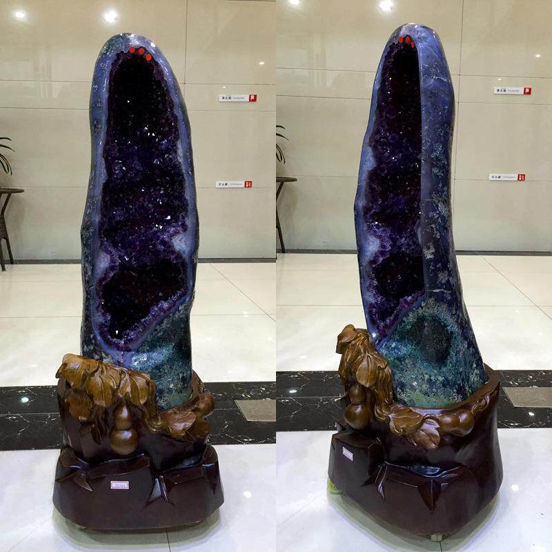 巴西紫晶洞钱袋子 紫水晶洞 消磁聚宝盆外皮抛光打磨 原石无水泥