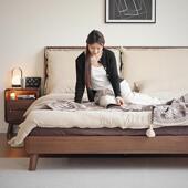 桃欧黑胡木实木主卧全软包床实床双北人床