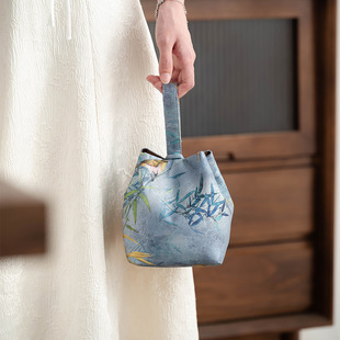 香云纱手提旅行壶袋杯袋手工创意防摔新中式 茶具收纳袋主人杯袋