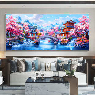 新款雪山人间仙境绣风景线国潮图客厅书房梦幻十字绣阁楼