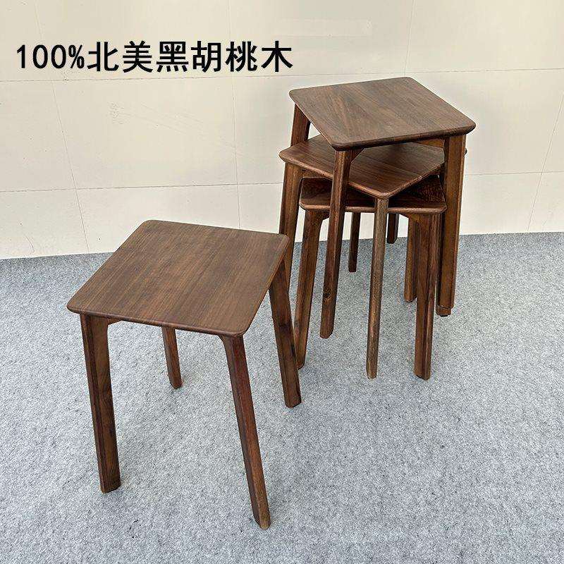 北美黑胡桃木实木餐桌凳子家用客厅轻奢餐凳可叠放餐椅高板凳