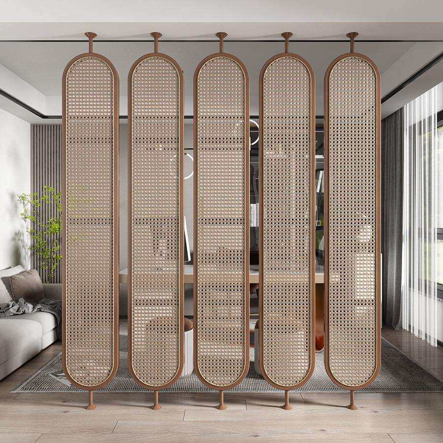 新中式现代简约藤编实木屏风客厅酒店大堂可旋转隔断日式民宿