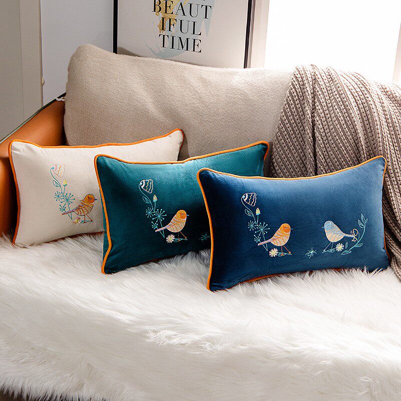 护腰靠垫办公室客厅沙发腰枕卧室飘窗抱枕装饰民宿酒店刺绣抱枕