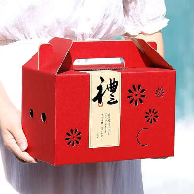 创意春节礼品盒红色手提节日礼盒年货糕点土特产熟食包装盒空盒