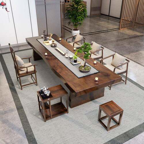 新中式大板茶桌椅组合实木功夫泡茶桌公室茶台老板公桌会议桌