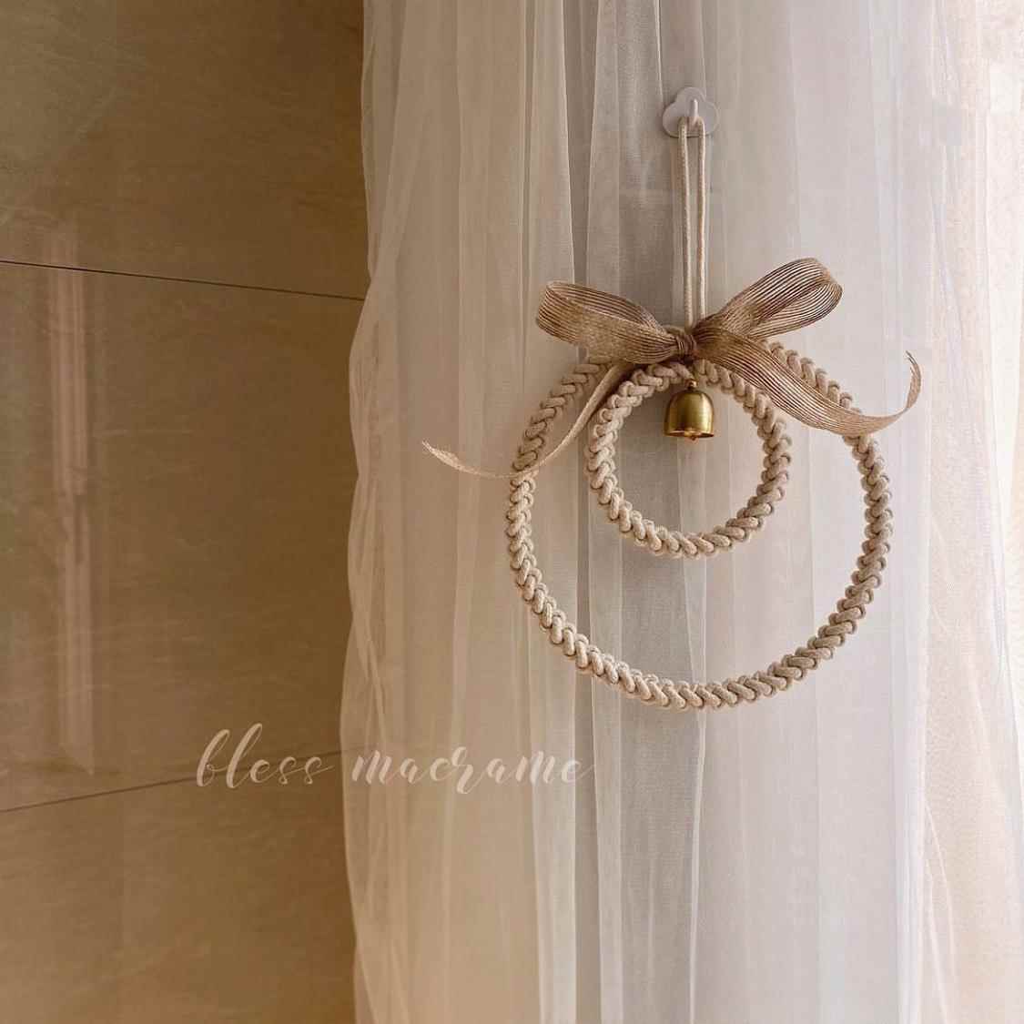 北欧风简约手工编织铃铛挂饰单双层门铃装饰车载挂件节日礼品装饰