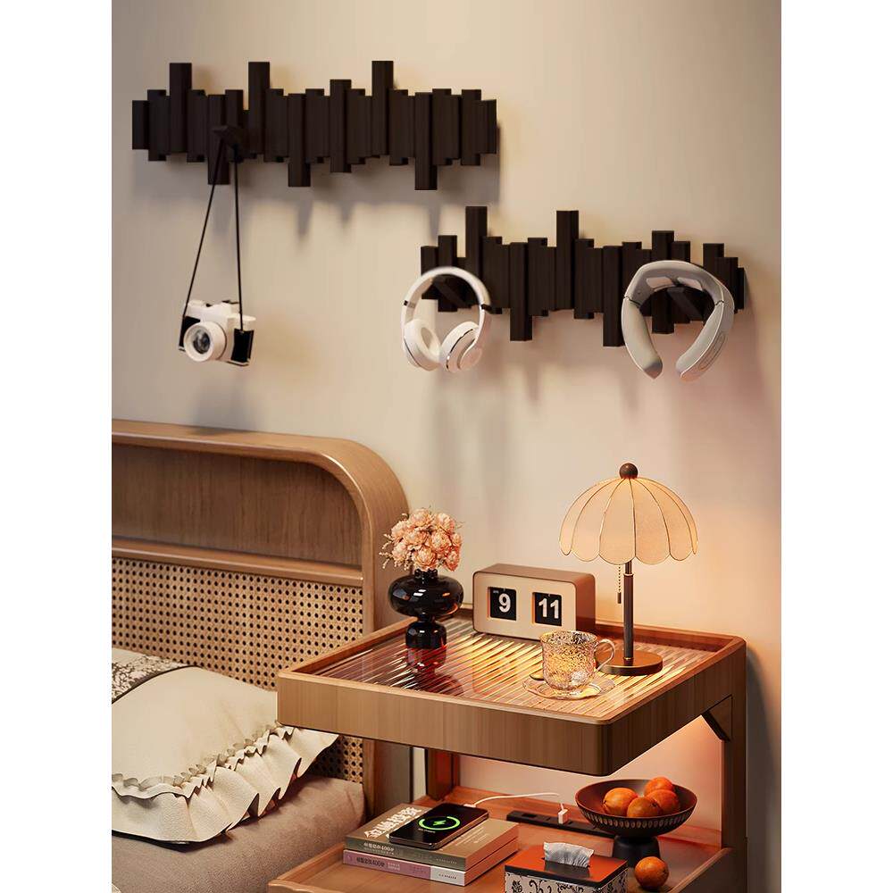 钢琴键挂衣架床边墙上壁挂实木钩卧室家用置物架免打孔榉木衣帽架