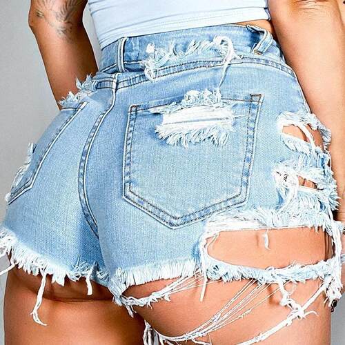 Tear open elastic denim hot pants shorts