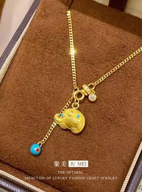 【炸珠小象】墩墩象跑环套链仿绿松石吊坠项链女小众轻奢沙金项链