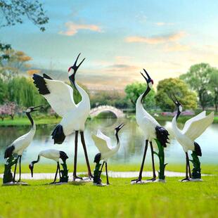 彷真仙鹤摆件户外玻璃纤维园林景观小品花园水池造景丹顶鹤动物雕