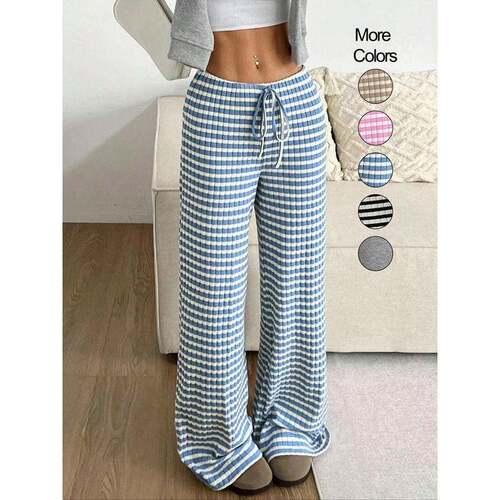 Y 10848 Stripe Cotton Elastic Straight Pants 条纹棉质橡筋直