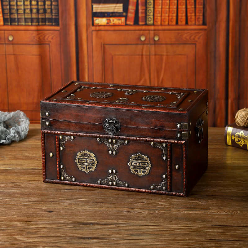 中式喜字木箱复古珠宝首饰木箱古装影视道具嫁妆梳妆盒仿古收纳箱