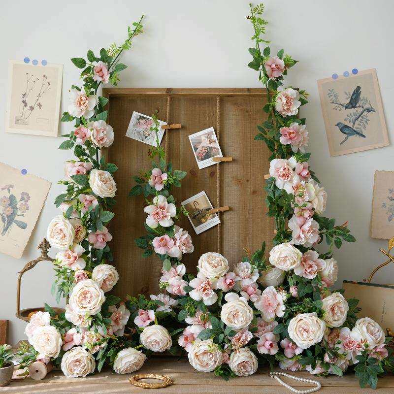 玫瑰花奥斯汀花藤装饰假花挂壁藤条墙面绿植室内吊顶藤蔓摆垒德株