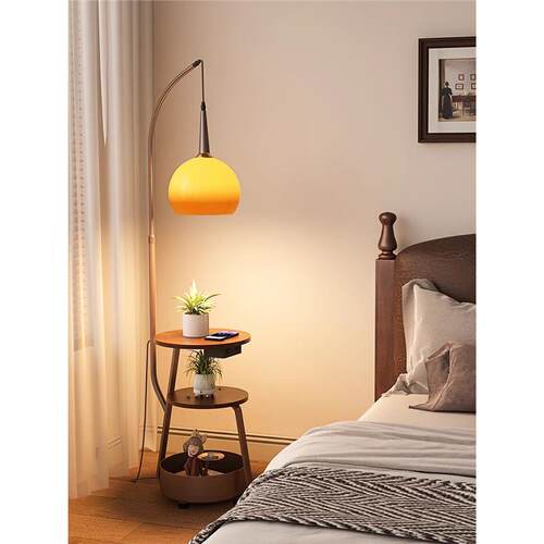 落地灯客厅沙发氛围中古风置物一体灯卧室床头储物无线充电落地灯