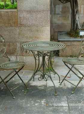 外式复古欧铁艺庭院折叠桌椅户闲外花园休69080露台背单靠椅室外