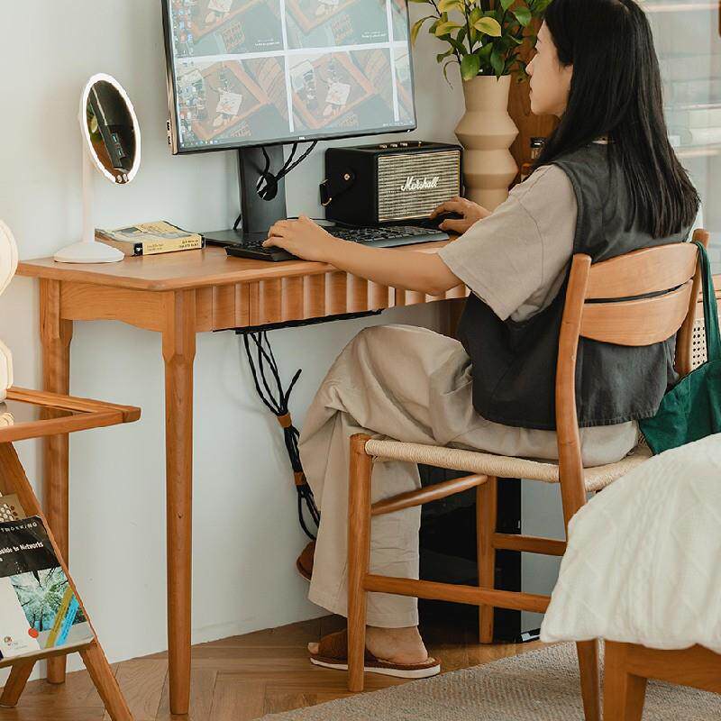集美小书桌椅组合北欧实木长条电脑桌现代樱桃木家具带抽屉写字台