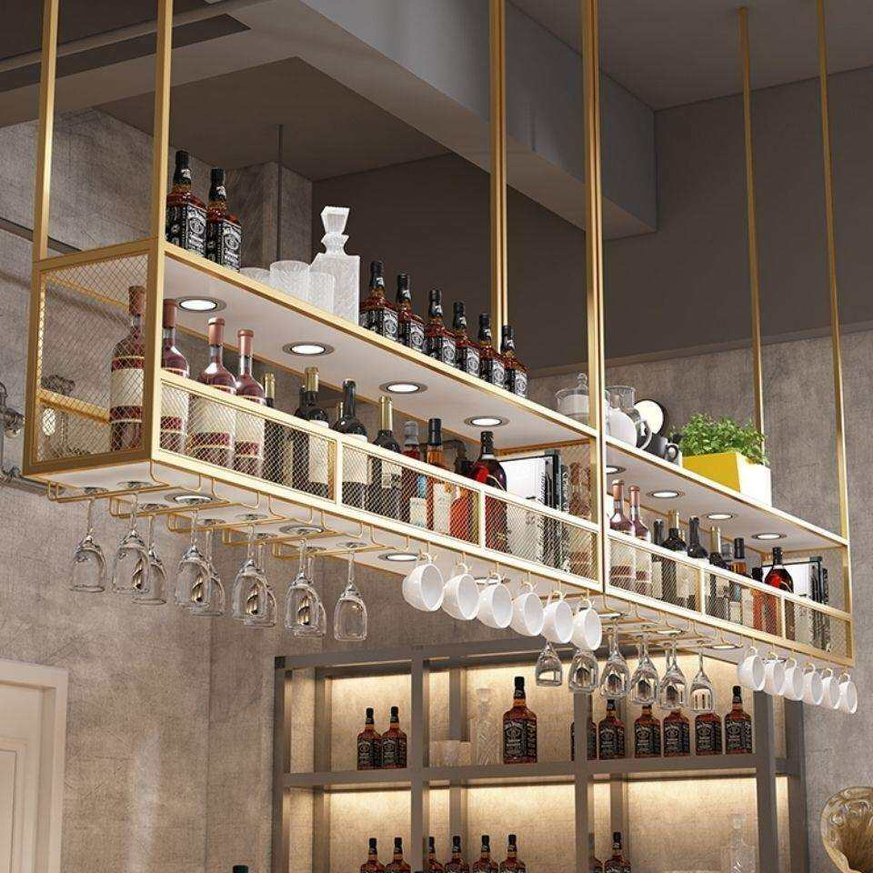 铁艺吧台吊架悬挂式酒架置物架家用吊柜倒挂高脚杯架酒吧装饰酒柜