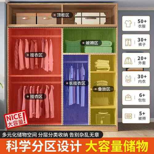 推拉门衣柜家用卧室出租房简易柜子结实耐用储物收纳小衣橱厂连锁