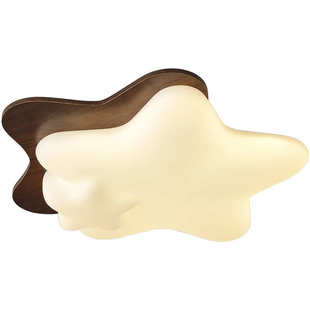 儿童房卧室灯复古风胡桃木吸顶灯创意星星形原木风儿童房间吸顶灯