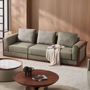 哇噢名美轩意式极简北美黑胡桃木艺术沙发头层皮组合实木家装组合