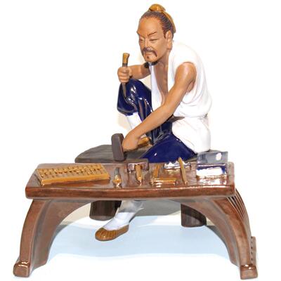 鲁班中国工匠师祖木匠石湾陶瓷家居装饰创意摆件直销