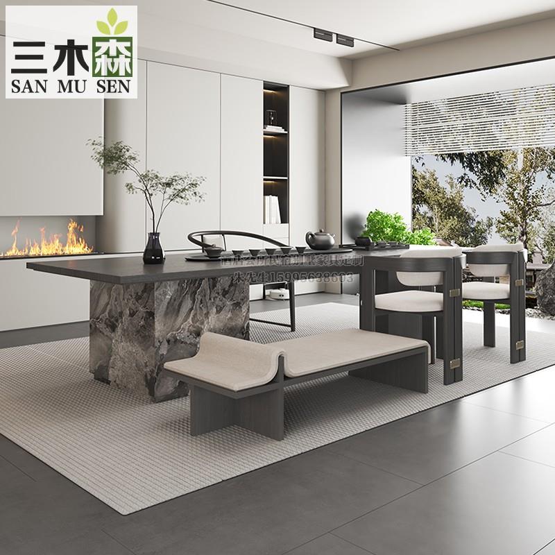 新中式实木茶桌椅组合现代简约轻奢岩板茶台意式极简高级感办公室