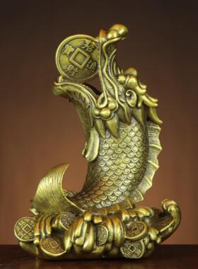 铜龙头鱼摆件 鳌鱼铜龙鱼 年年有余 贺礼客厅店铺摆件 金龙鱼