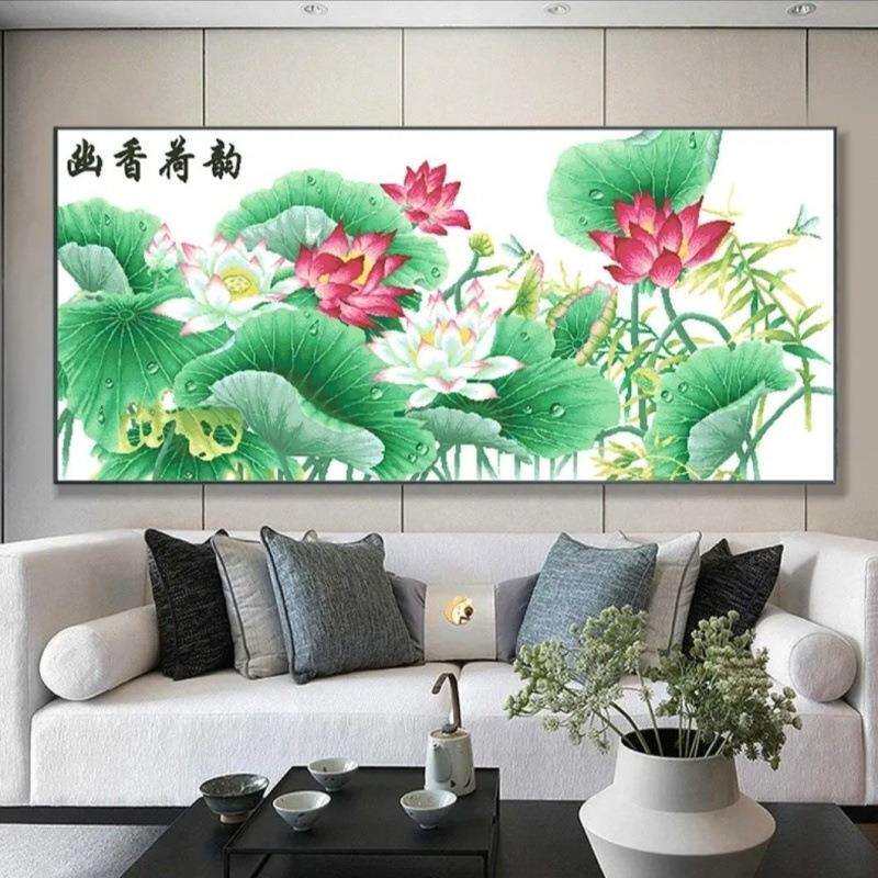2024新款精准印花十字绣套件非成品新幽香荷韵客厅