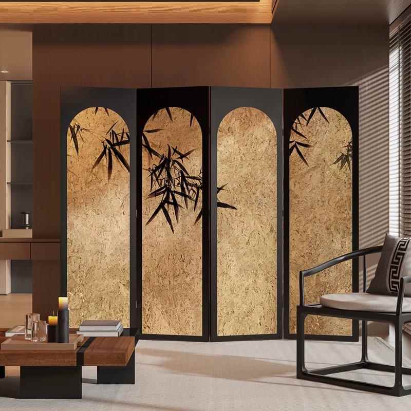 宋代美学客厅沙发背景装饰茶室民宿新中式竹叶可折叠移动屏风隔断
