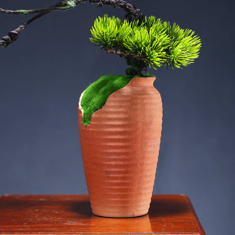 新中式仿真松树迎客松枝假绿植盆景室内桌面禅意造型插花装饰摆件