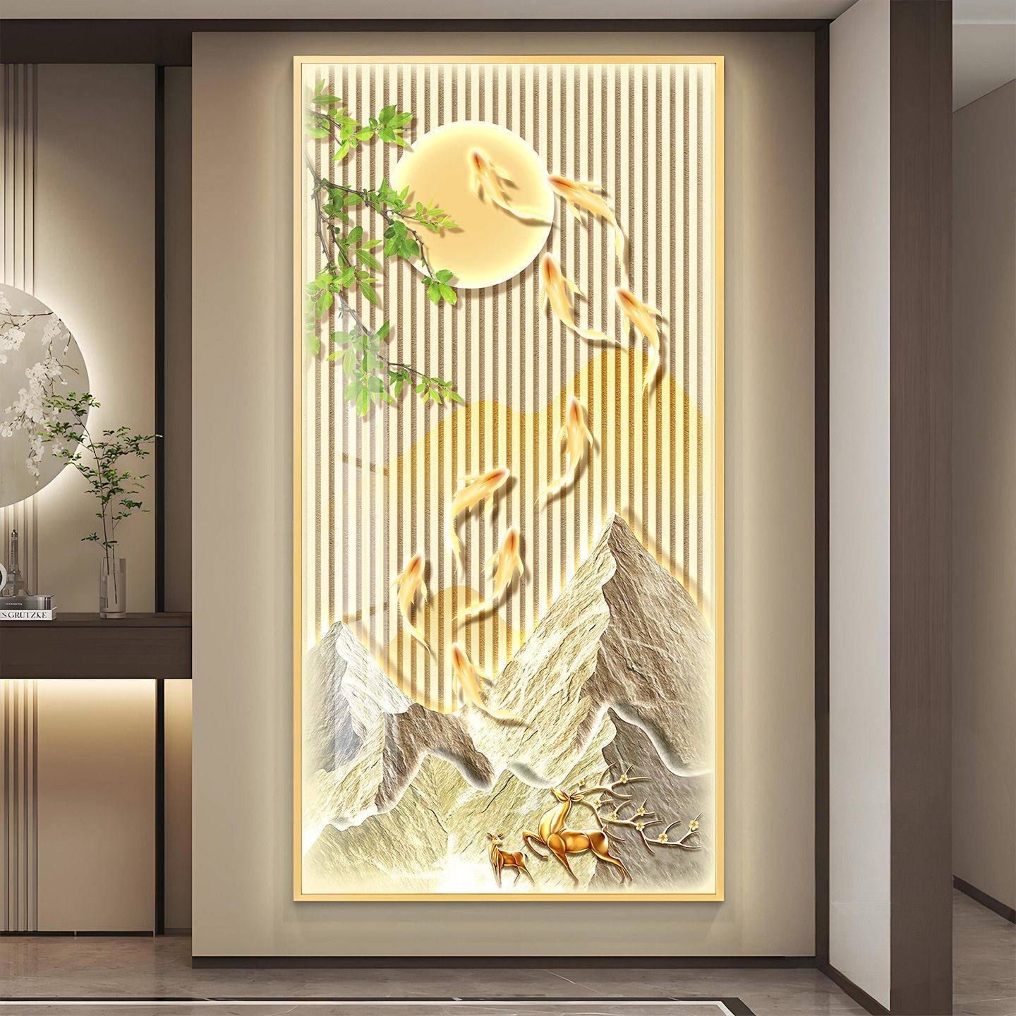 级感画Led灯IZR画玄关装饰画走廊过道挂九感鱼图壁画源头工级厂