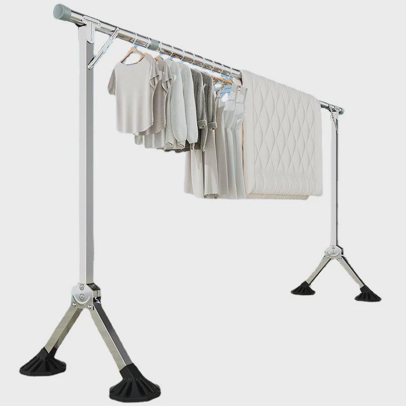 晾衣架落地加粗加厚挂衣架可伸缩折叠式单杆加高晾衣杆室外晾衣架
