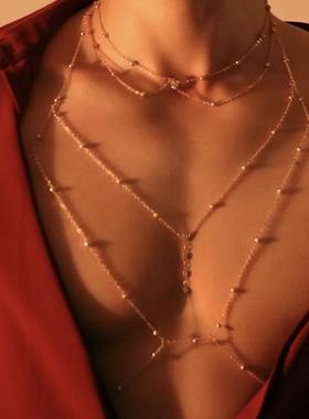 胸链身体链男士大码性感高级铃铛项圈项链条装饰品配饰颈链条腰链