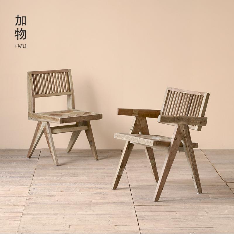 |北欧复古旧榆木昌迪迦尔餐椅美式乡村古木P.J休闲扶手休闲椅