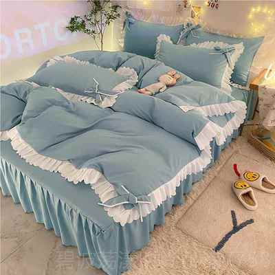 高档韩公式水洗棉床上四件套ins风套床裙少女心主风床单被套床罩