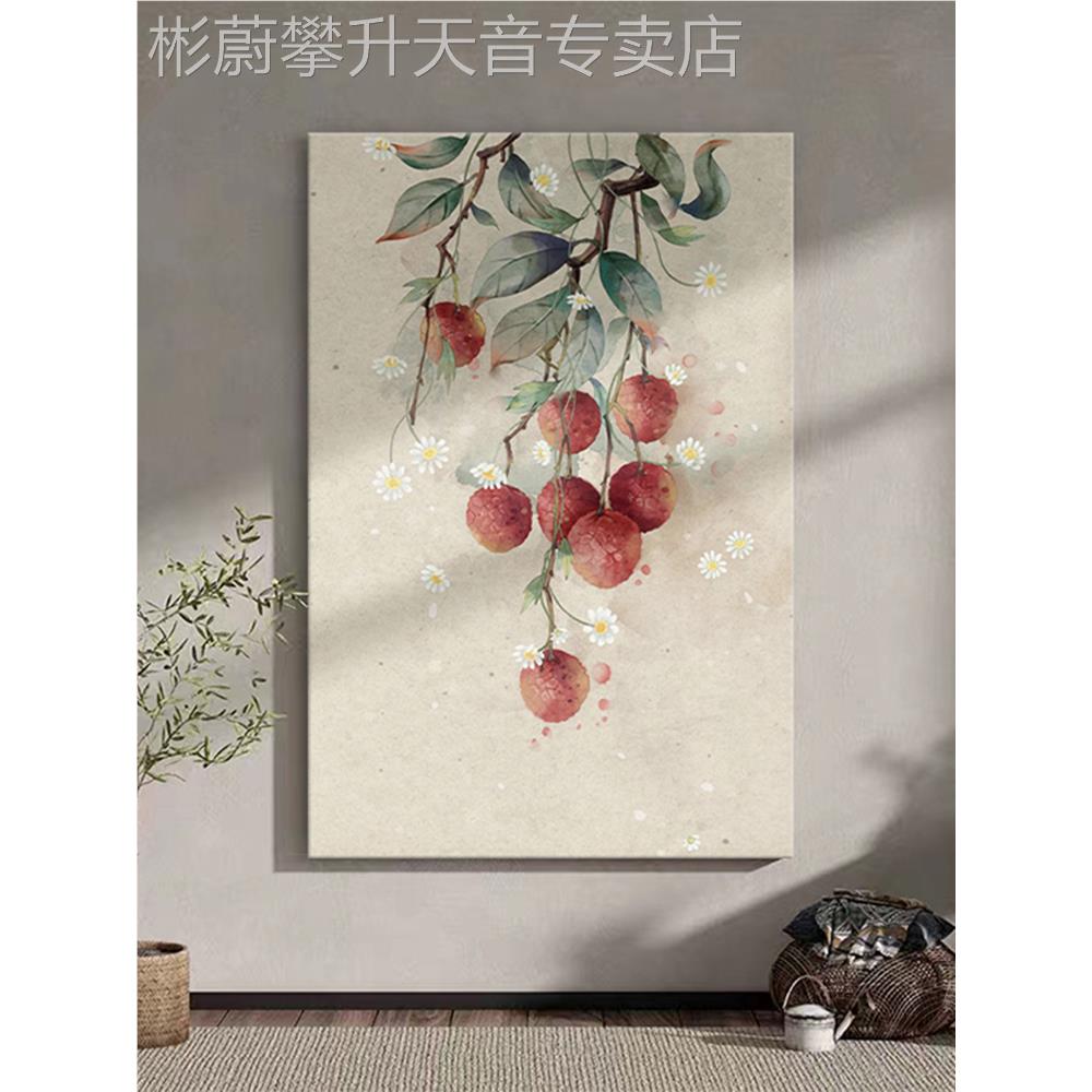 网红硕果累累纯手绘油画新中式玄关厅装画客抽象荔饰枝肌理画水果