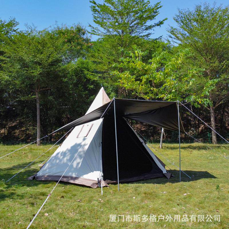 Stoic户外烟囱口雪裙印第安黑胶防雨多人双层金字塔铝杆露营帐篷