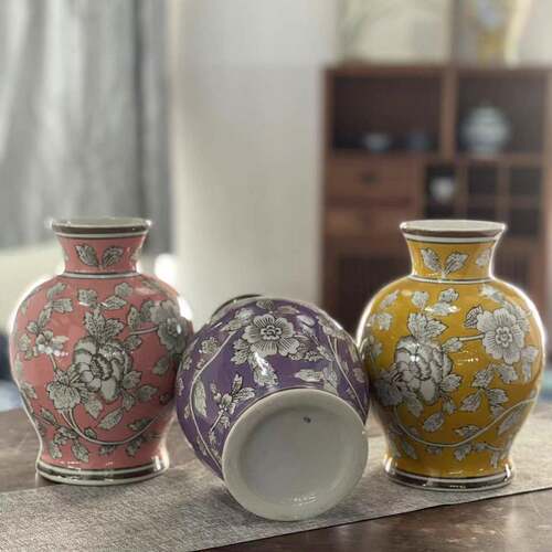 中式粉彩陶瓷花瓶青花瓷新客厅玄插花关器桌居家面摆件25895芍药