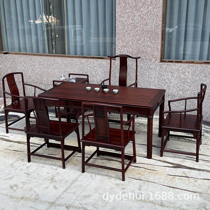 柬埔寨黑酸枝干泡茶桌东阳红木家具实木餐桌办公桌多用茶台成套
