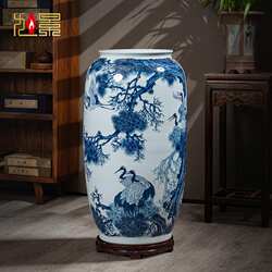 景德镇陶瓷器手绘青花瓷花瓶大号摆件客厅书房装饰品落地箭筒60cm