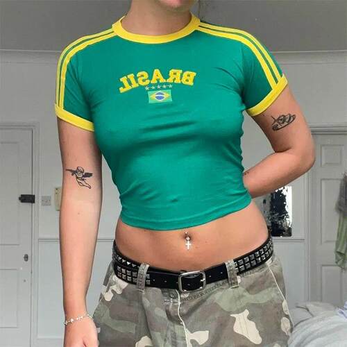 Women's short sleeved round neck letter printed T-shirt
