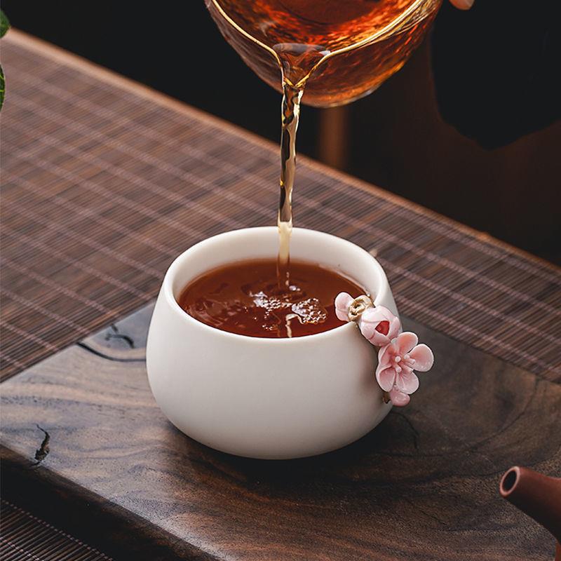 手工捏花月白汝窑茶杯主人杯子陶瓷开片品茗杯茶具单杯大茶盏茶碗