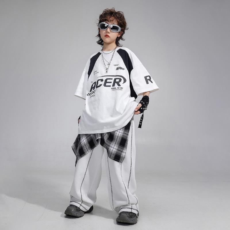 街舞儿童潮服男童嘻哈套装少儿hiphop练功服机车风短袖六一演出服