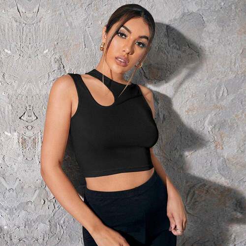 Solid Basic Bodycon Womens Casual Crop Top T Shirt