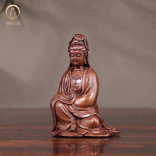 正品菩佛香天逸铜观音禅意小佛像观家世音萨随身口袋佛居石摆饰叟