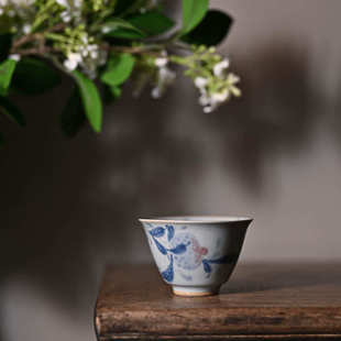 复古小单杯 青花仙桃仿古釉陶瓷品茗杯家用小号功夫茶具茶杯中式