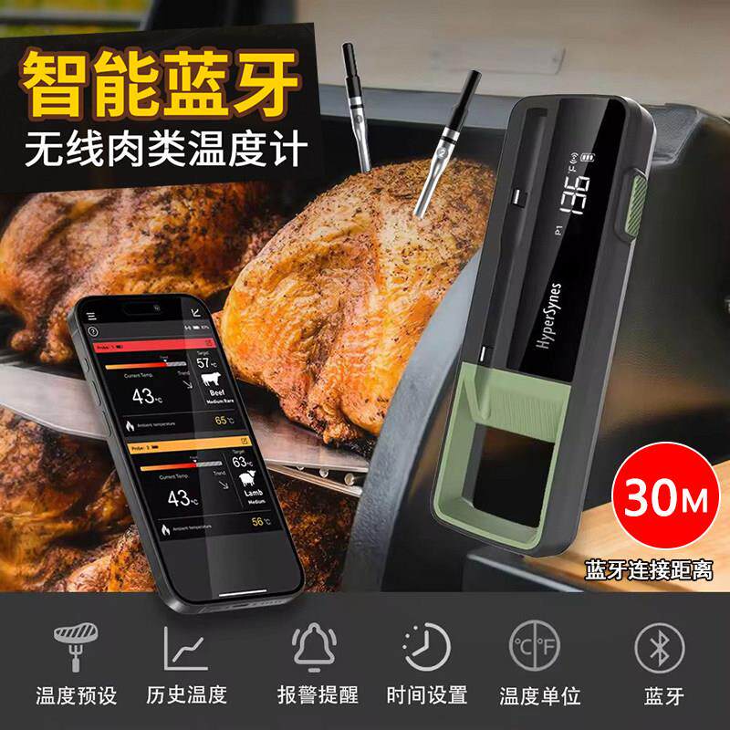 智能蓝牙APP无线 线烧烤炉温度计厨房食品BBQ烤箱烤肉双探针IP65